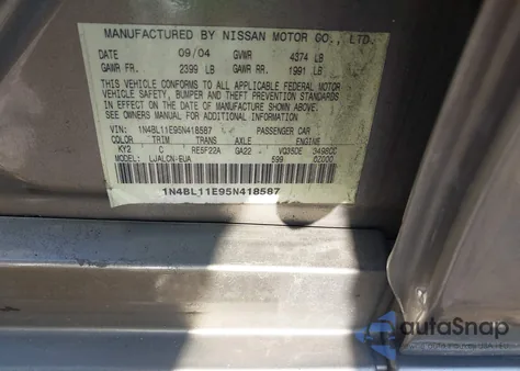 2005 Nissan Altima 3.5 Se from USA, damaged, VIN 1N4BL11E95N418587